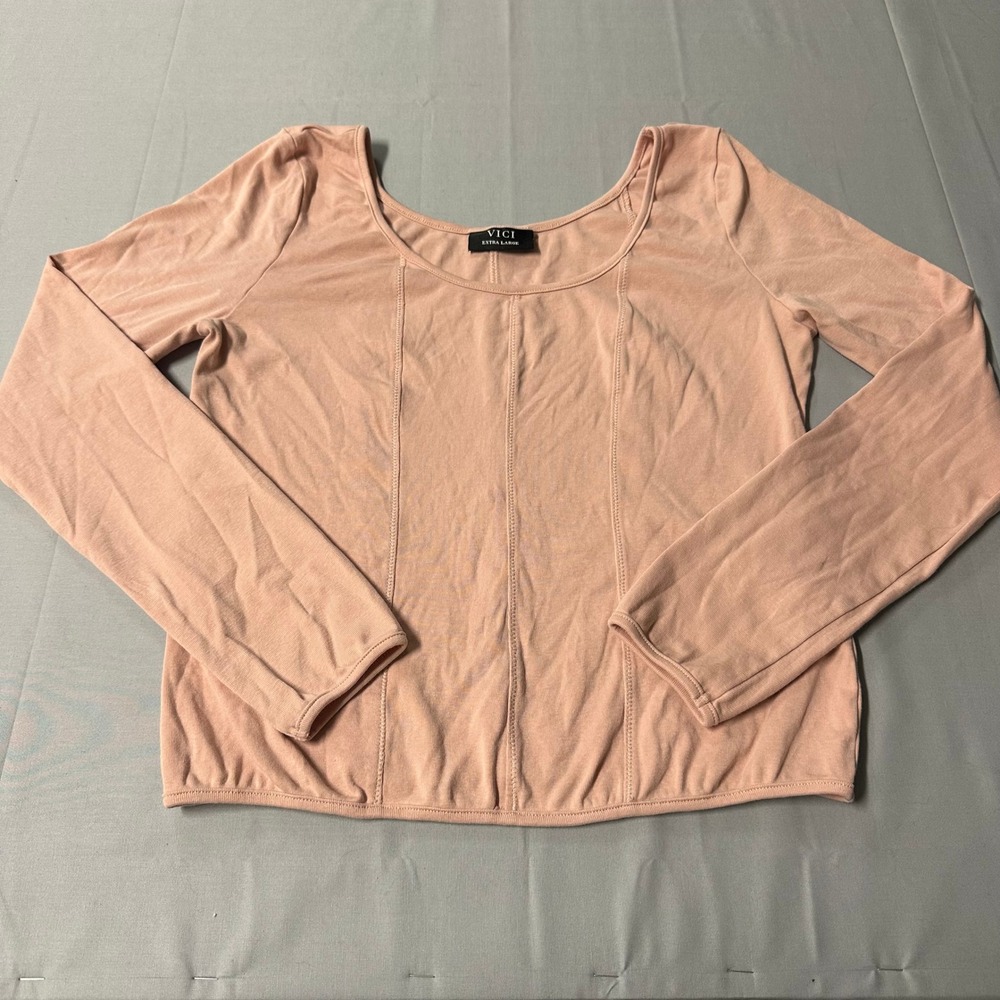 VICI Womens Dusty Rose Pink Scoop Neck Long Sleeve‎ Seamed Knit Top Extra Large